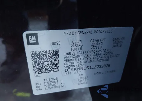 2020 GMC Acadia Fwd Sle из США, поврежденный, VIN 1GKKNRLS1LZ233076